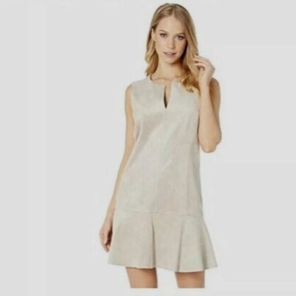 BCBGMAXAZRIA Dress Faux Suede  M Tan Adelene Sheath Sleeveless - Picture 2 of 12